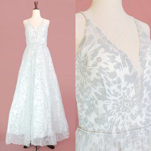 GB Social Caviar white and silver a-line formal gown